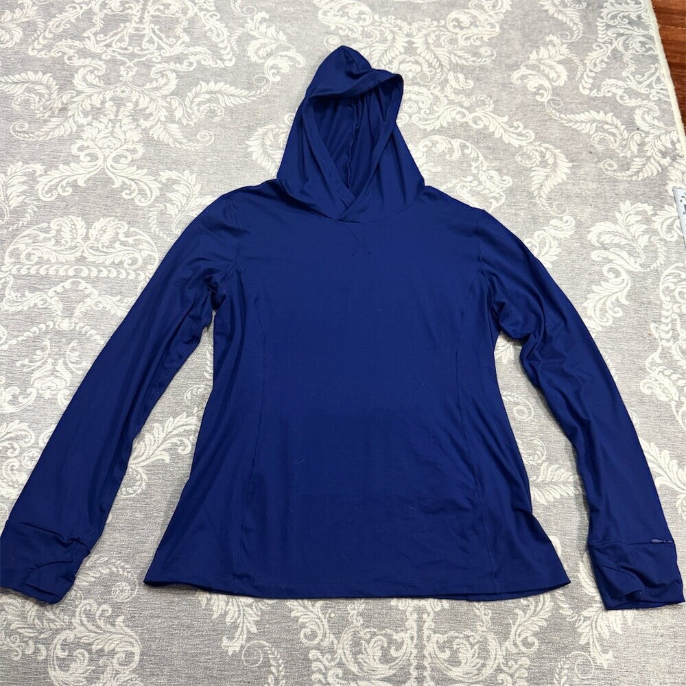 Fabletics Hoodie Womens XL Blue Performance Pullover Thumbholes Kangaroo